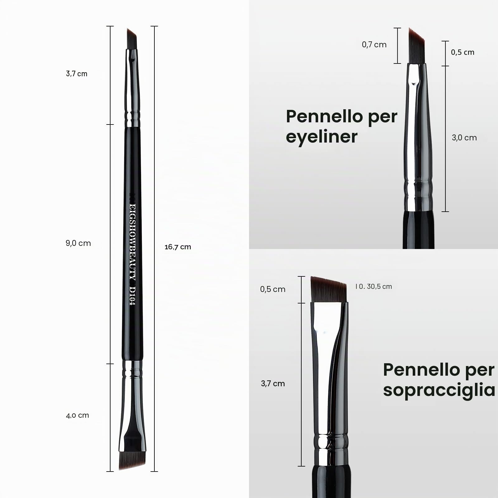 EIGSHOW Pennello per sopracciglia e pennello per eyeliner, trucco a doppia estremità, pennello per sopracciglia angolato, eyeliner ultrafine(D104)