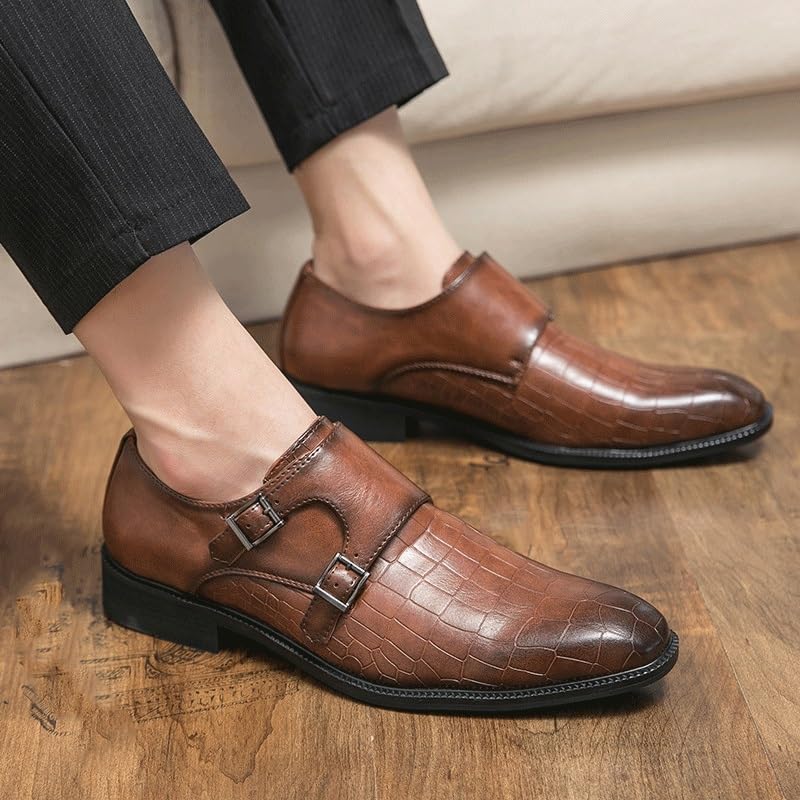 Double Monk Dress Oxford Formal Shoes for Men's Party Tuxedo Party Slip Resistant Block Heel Anti-Slip Rubber Sole Shoe Slip-on Round Toe Leather3