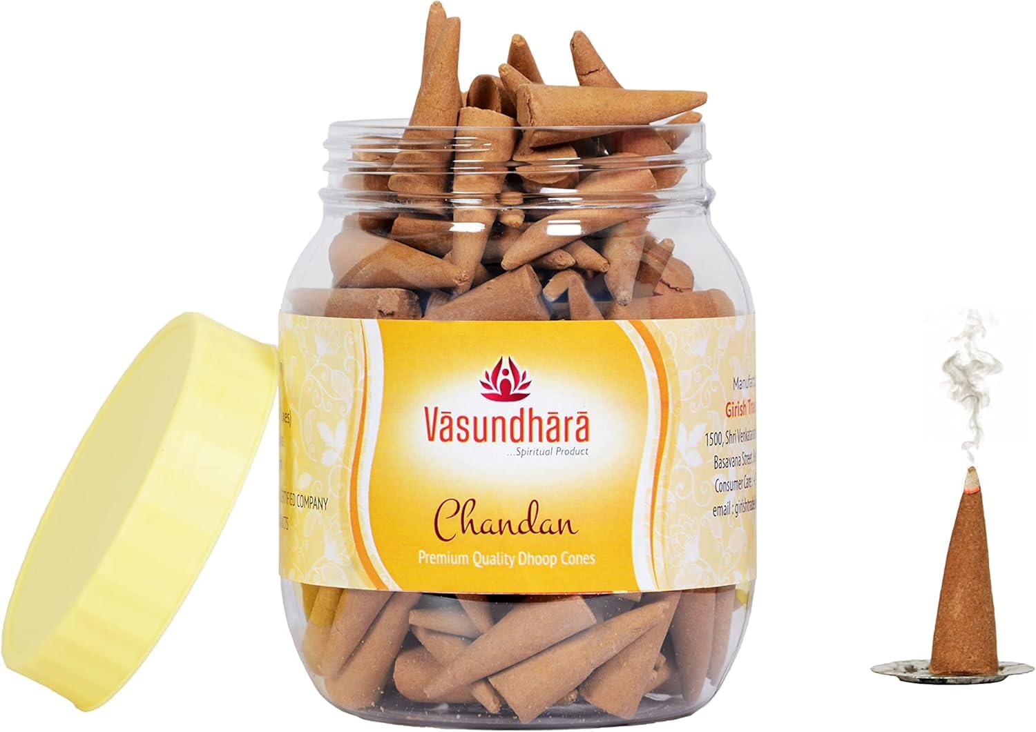 VASUNDHARA SPIRITUAL PRODUCTSChandan Incense dhoop Cones Luxury Sandal Incense Cones|Dhoop Batti|Chandan Frgrance|Premium Agarbatti|Best for Pooja, Spa and Room Fragrance Pack of 200 Gram