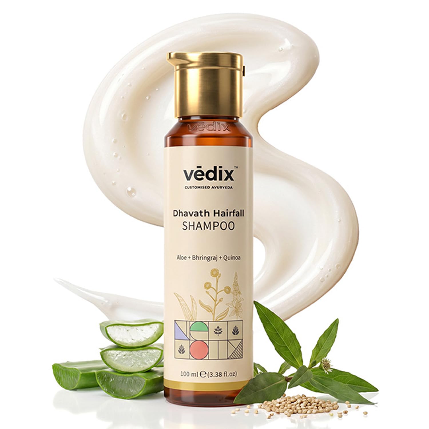 Vedix Dhavath Ayurvedic Hairfall Control Shampoo | Helps Reduce Hair Fall & Breakage | Sulphate Free Shampoo with Bhringraj & Aloe Vera | Daily Scalp Cleansing For Men & Women | 100 ml