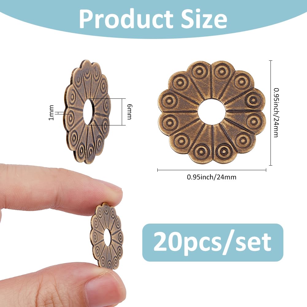 SUPERFINDINGS 20Pcs Brass Backplate Washers 2.4cm Classical Furniture Decoration Gasket Flower Hardware Accessories for Box Handles Knobs Furniture Cabinet Antique Bronze - Image 2