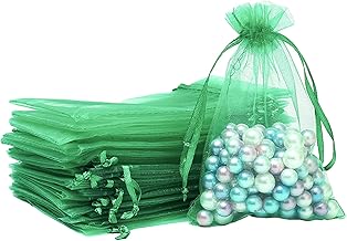 100pk Grass Green Organza Gift Bags,10x15cm Small Organza Favor Bags,Wedding Jewelry Pouches with Drawstring,Mesh Candy Favour Bag Party Sweet Bags for Birthday,Wedding,Christmas,Gift Wrapping