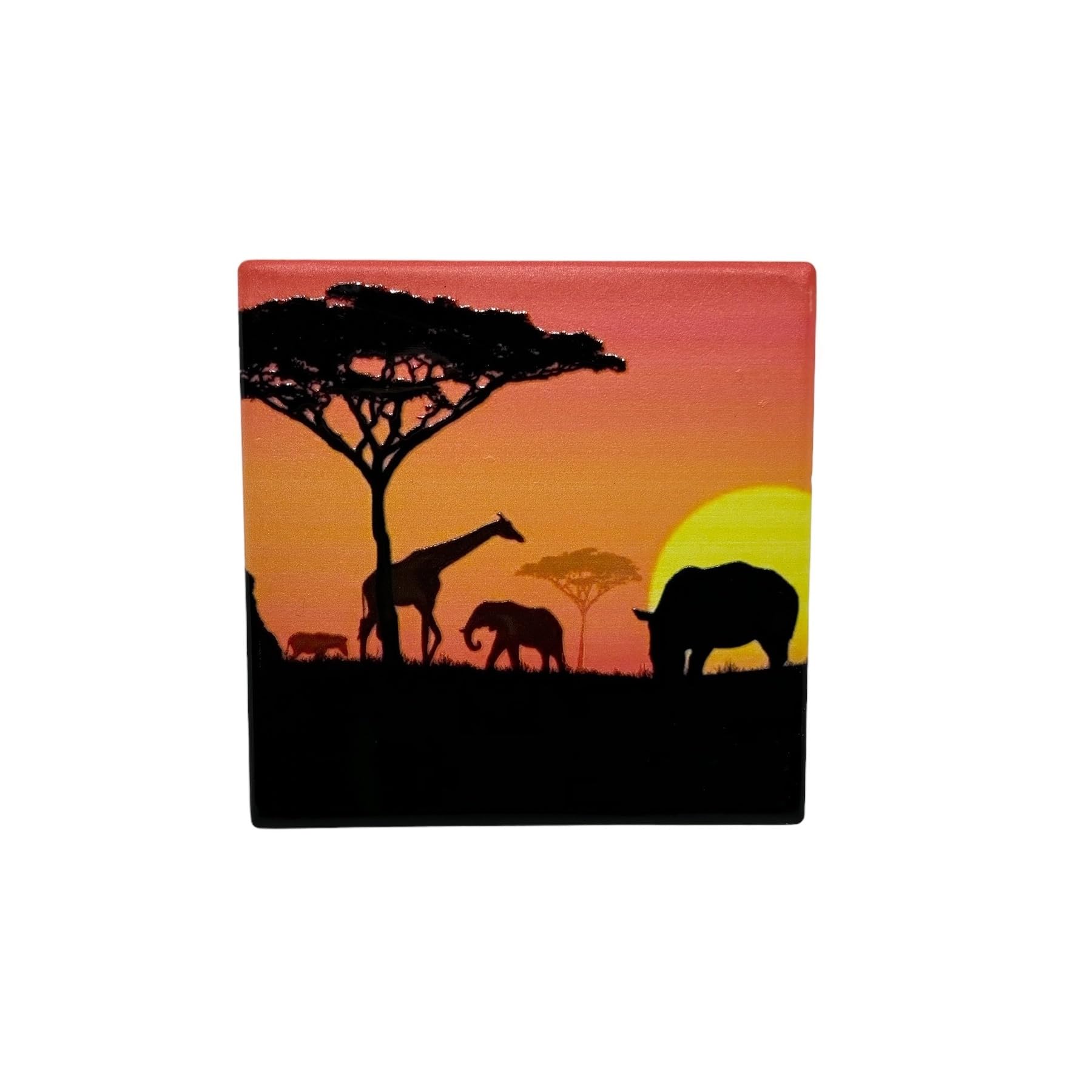 Milford Collection Ceramic Art Coaster 10x10cm Safari Sunset Design – Cork Backed Non-Slip Drink Coaster Table Mat for Home Decor