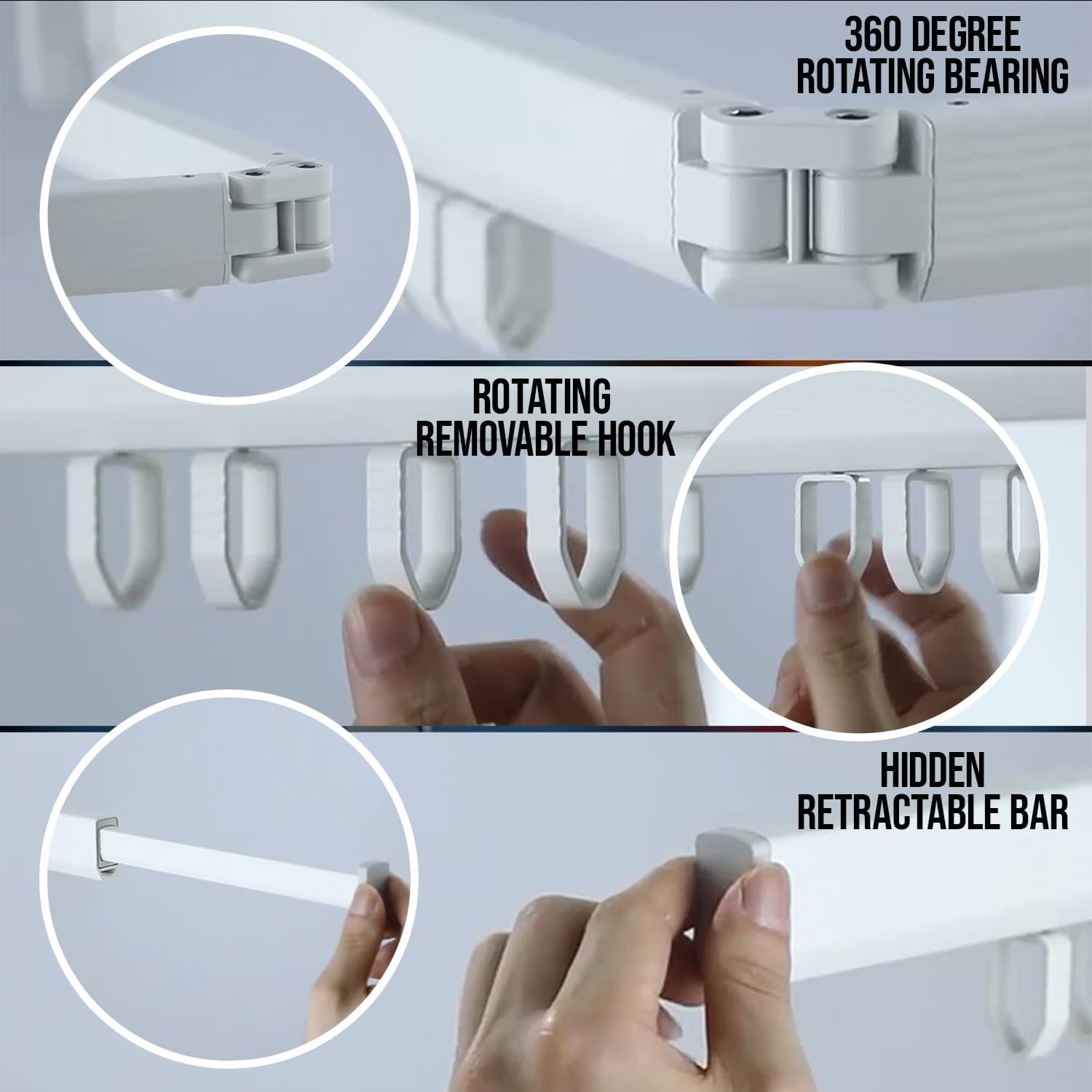 Wall Mounted Drying Rack for Laundry - Foldable Clothes Hanger Dryer with 180° Swivel, 220 lb Capacity, Aluminum Construction, Space-Saving Indoor Outdoor Organizer - White