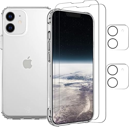 Funda 5 en 1 para iPhone 11, con 2 protectores de pantalla y 2 protectores de lente de cámara, no se pone amarillenta, a prueba de golpes,