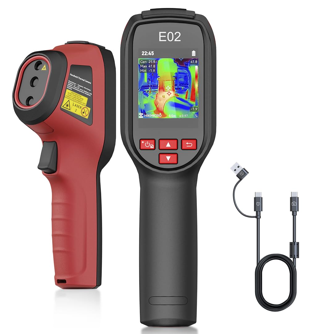 Termocamera HIKMICRO E02, SuperIR risoluzione IR 240x240 con termocamera visibile, termocamera portatile con puntatore laser, frequenza di refresh 20Hz, range di misurazione da -20°C a 400°C