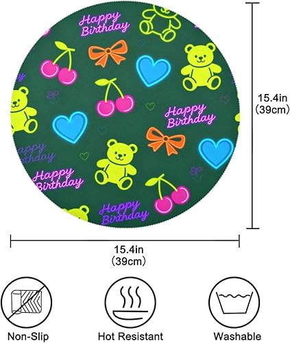 Miniatura 4 de Happy Birthday Cars Dark Green Round Natural placemats Plate placemat Set of 4 15x15 in individuales para comedor