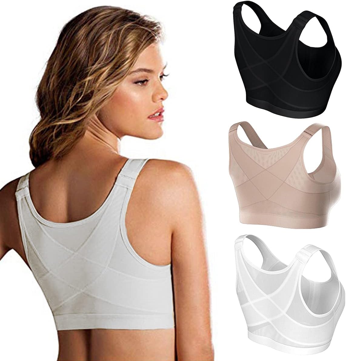 2pcs Goldies Bra for Seniors Women's Full Coverage Front Closure Support Bra Plus Size Wireless Posture Bra