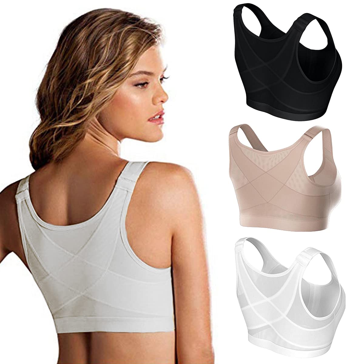 2pcs Goldies Bra for Seniors Women's Full Coverage Front Closure Support Bra Plus Size Wireless Posture Bra