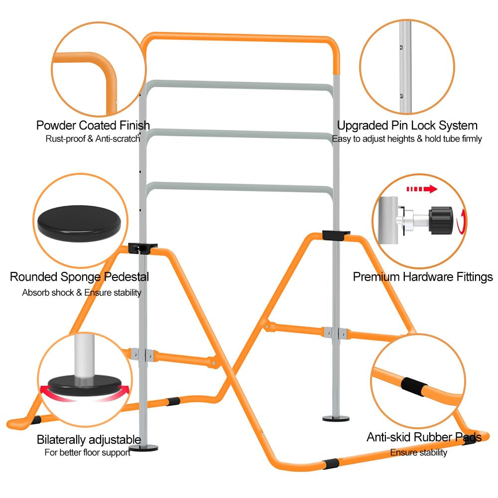 FBSPORT Barra Orizzontale Per Ginnastica Con Anelli Per Bambini – Attrezzo Regolabile In Altezza (90-150 Cm) Per Allenamento A Casa, Giardino O Palestra - 4