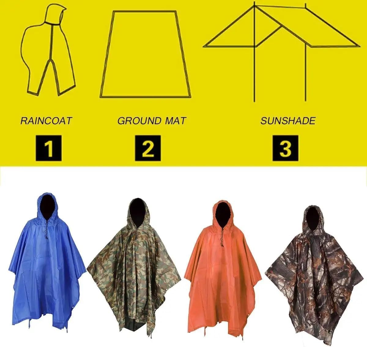 Poncho De Pluie 3 en 1 Pare-Soleil Portable Camping Bâche Tapis De Sol Imperméable Extérieur Imperméable Pluie Poncho Sac à Dos Housse pour Pique-de Randonnée, Blue