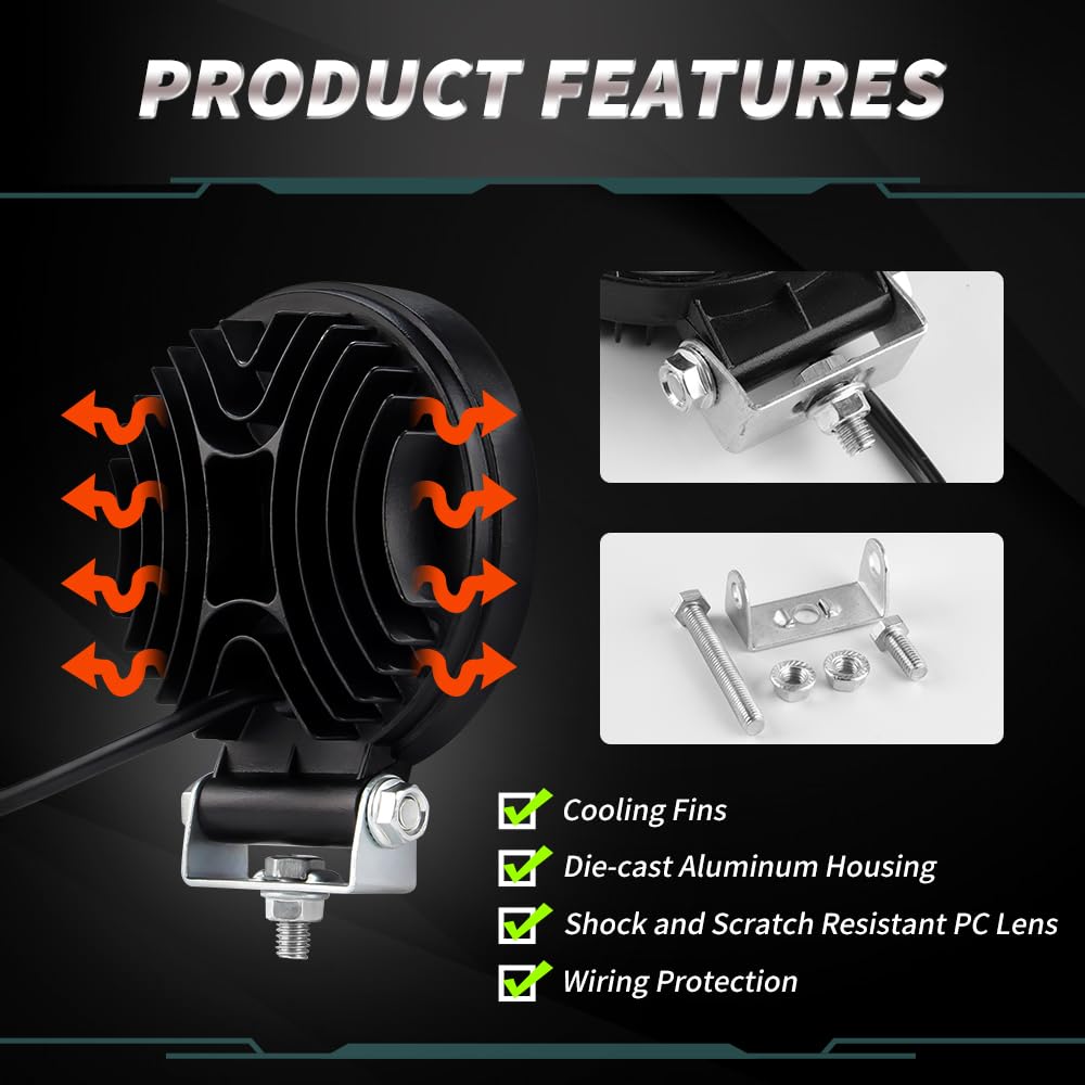 Offroad LED Lampa robocza 72W z DRL Światło przeciwmgielne Strobe Amber 4,5" Off Road Spot Flood Combo Reflektor LED 12-36V LED do motocykla, ciężarówka-2 szt