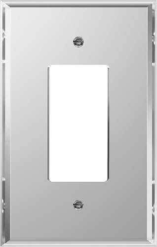 LIDER Decorator Wall Plate, Mirrored Light Switch Plate, Plexiglass Outlet Cover or Light Switch Cover, Acrylic Glass Reflective Finish, Minimalist Design, Oversized 1-Gang 5.25" x 3.44", Silver