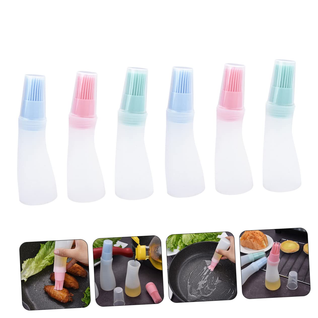 FONDOTIN 6pc Silicone Oil Bottle Brush Set Grease Absorber Cooking Tool Oil Dispenser Brush Silicon Bbq Tools Outdoor Bbq Accessories
