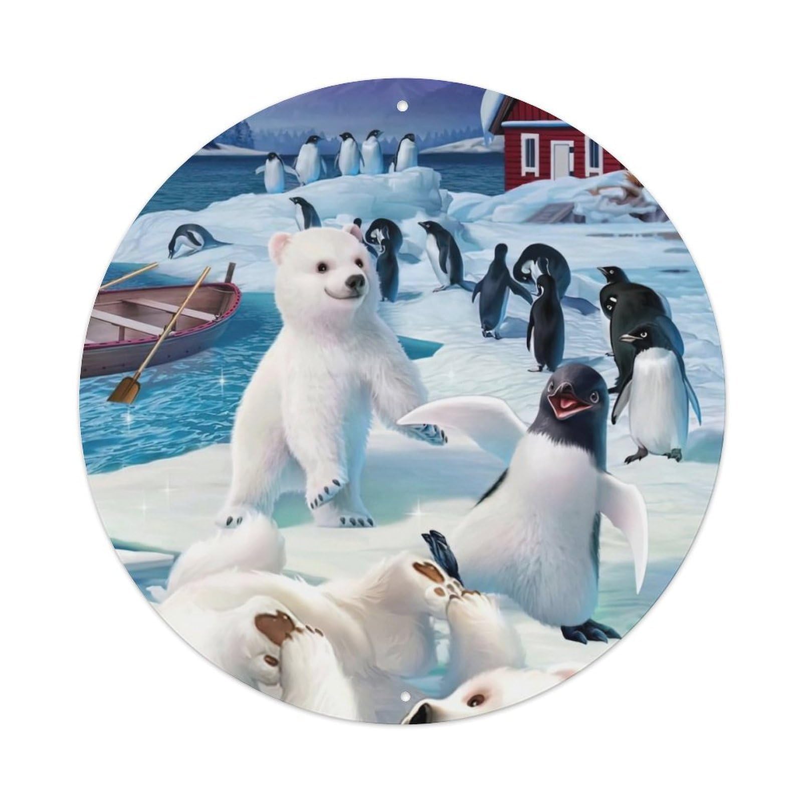 Animal Artwork Polar Bear And Penguins Vintage Metal Tin Sign Plaque Wall Decor for Cafe, Club Bar, Office, Garden Metal Poster 8x8Inch