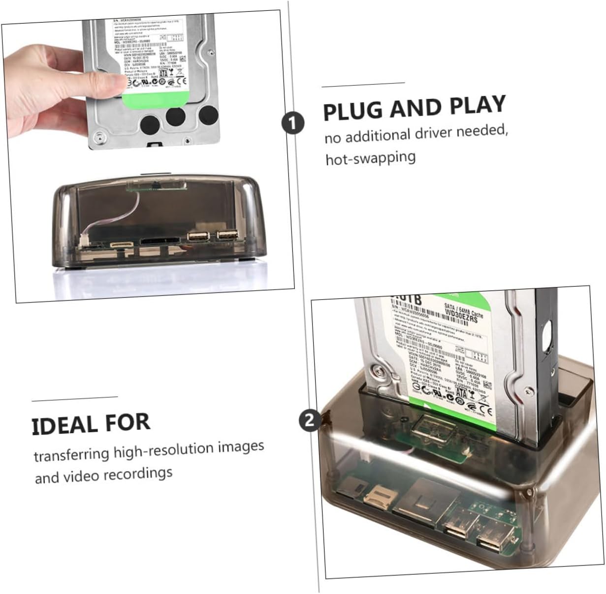 1pc Dual-Disk Hard Disk Reader External Hard Drive Base Black Transparent Design Compatible Drives USB Fast Transmission Tool Setup Us