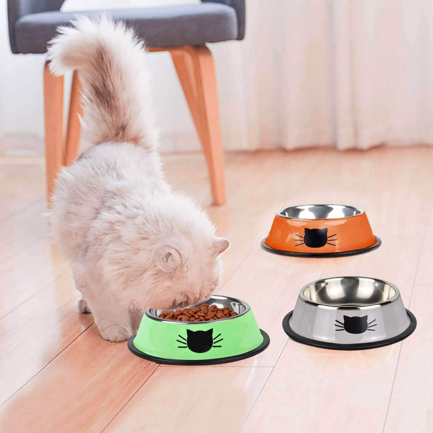 Cat Bowl 3 Pack Cat Food Bowls Stainless Steel Non Slip Dog Dish Dog Bowls Pet Food Bowls Shallow Cat Water Bowl Cat Pet Bowl of Dogs Cats Rabbits Puppy : Pet Supplies