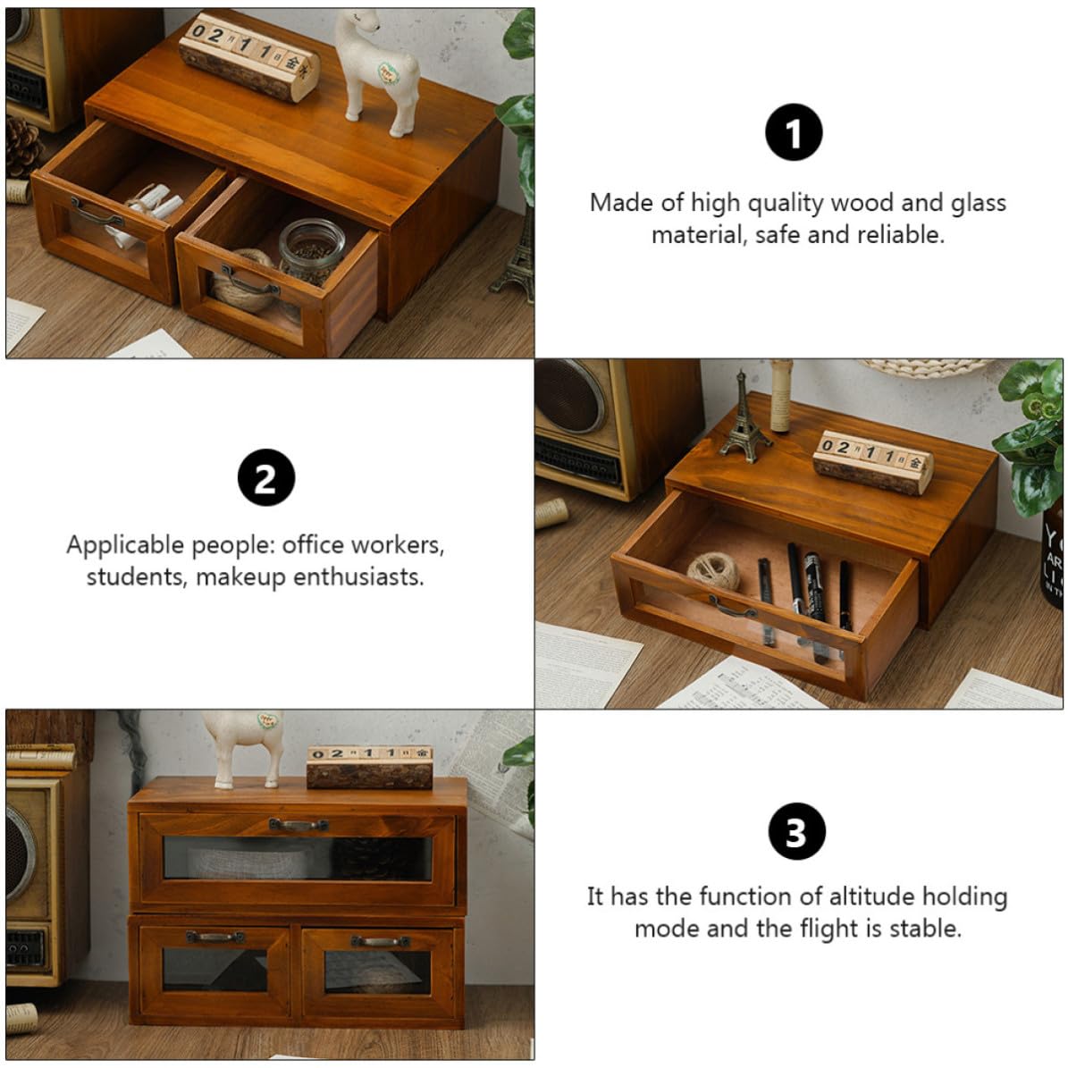 WOONEKY Supporto per Monitor Cassetto in Legno Vintage da Scrivania