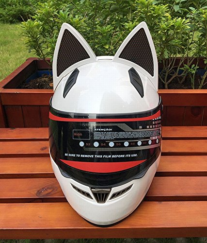 Casque de moto d'oreille de chat blanc taille L GUO