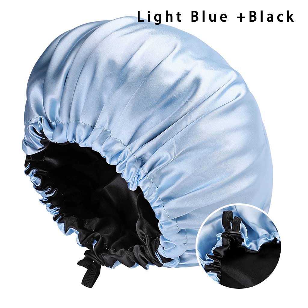 2 Pcs Satin Sleep Cap for Women Long Hair Silk Bonnet for Curly Hair bonnet for Sleeping Extra Large Double Layer Adjustable Satin Bonnet for Women - Image 3