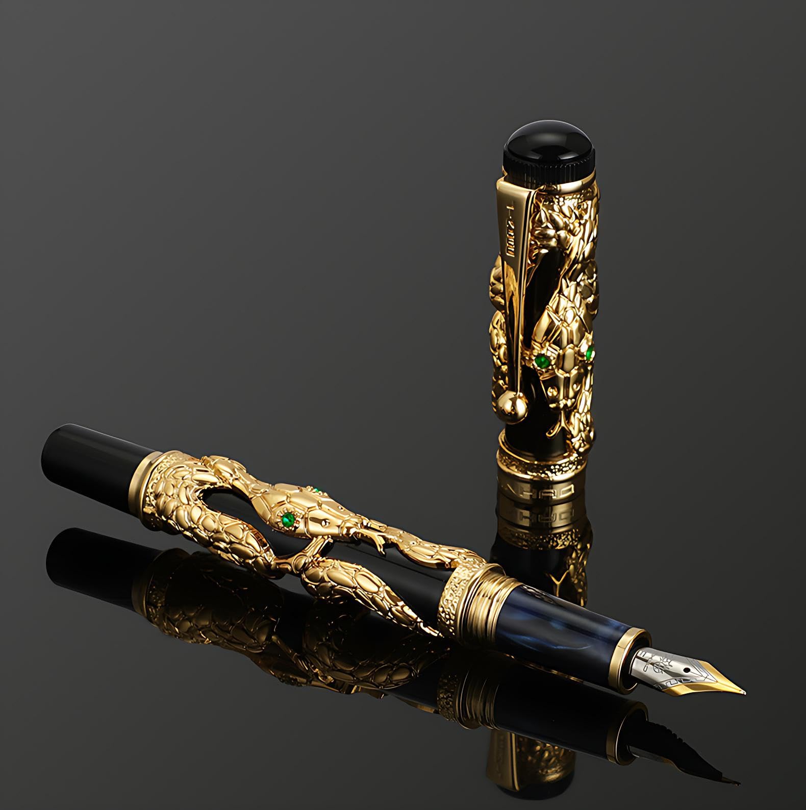 Jinhao 3D-Relief-Füllfederhalter aus Metall, Schlangenform, feine Spitze