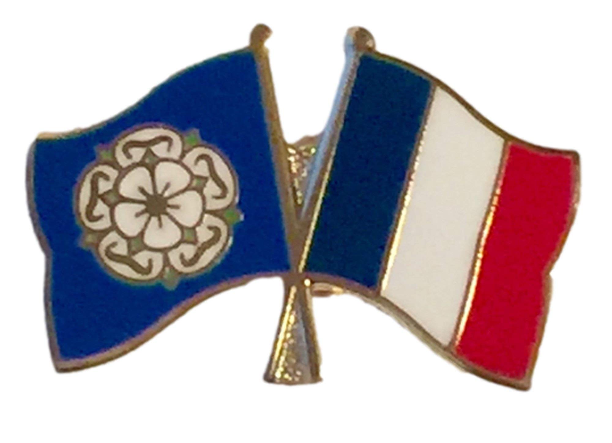 Emblems-Gifts Rose Yorkshire & France French Flags Friendship Courtesy Enamel Lapel Pin Badge