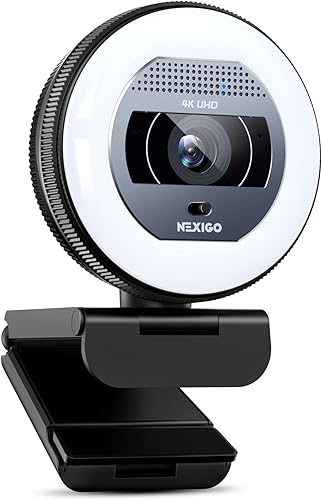 NexiGo N930E Pro, cámara web 4K con luz de anillo, enfoque automático PDAF, 1080P @60FPS, micrófonos con doble cancelación de ruido, obturador de