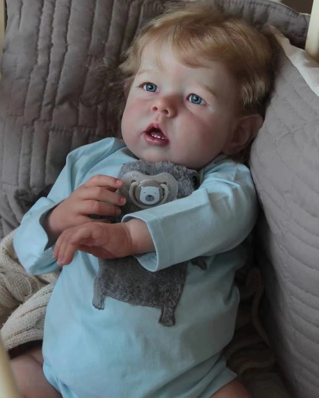 Pinky Reborn 20inch 50cm Boy Realistic Reborn Baby Full Body Silicone Toddler Doll with Eyes Open, Handmade Newborn Baby Dolls Looks Like A Real Babies (Gray)