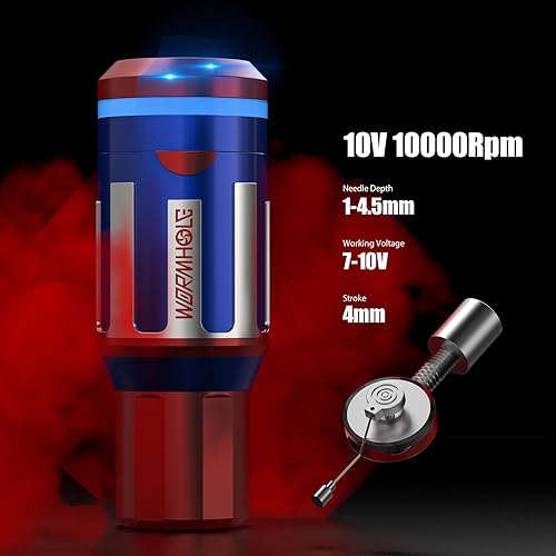Miniatura 15 de Kit completo de bolígrafo profesional de tatuajes Wormhole para principiantes (máquina rotativa tatuadora TK108, rojo)