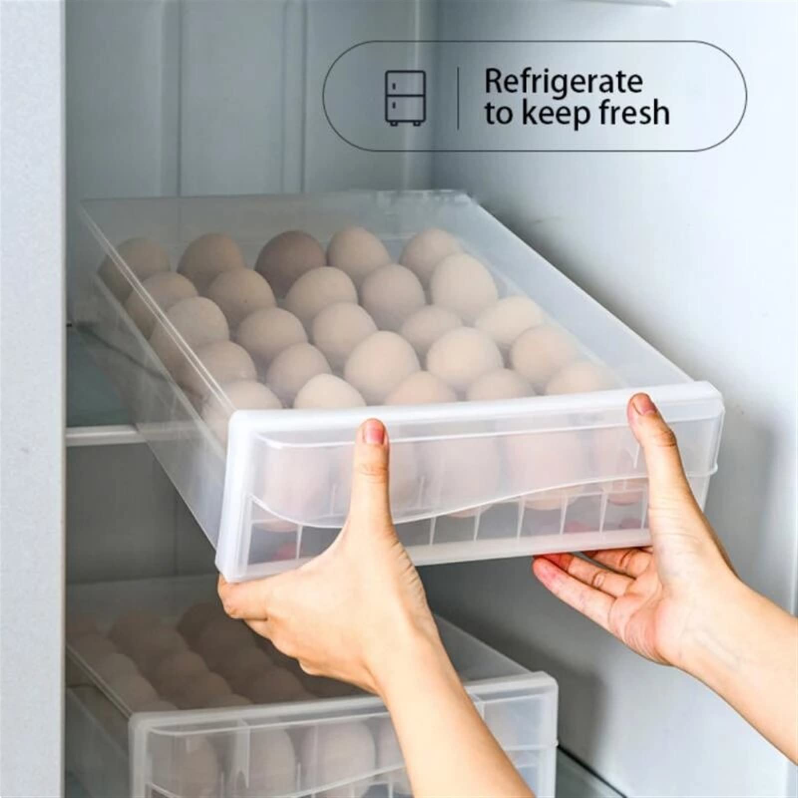 Recipiente para Huevos para Rejillas de refrigerador, contenedor de plástico para Almacenamiento de Huevos, Caja organizadora para refrigerador, cajón, Soporte para Caja de Mantenimiento Fresco
