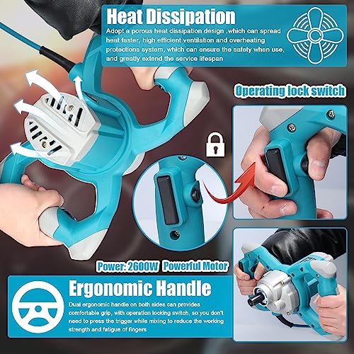 2600W Electric Concrete Mixer Portable Handheld Concrete ent Mixer 6 Speeds Adjustable Mixing Machine Thinset Mortar Grout Plaster Paint Stirring