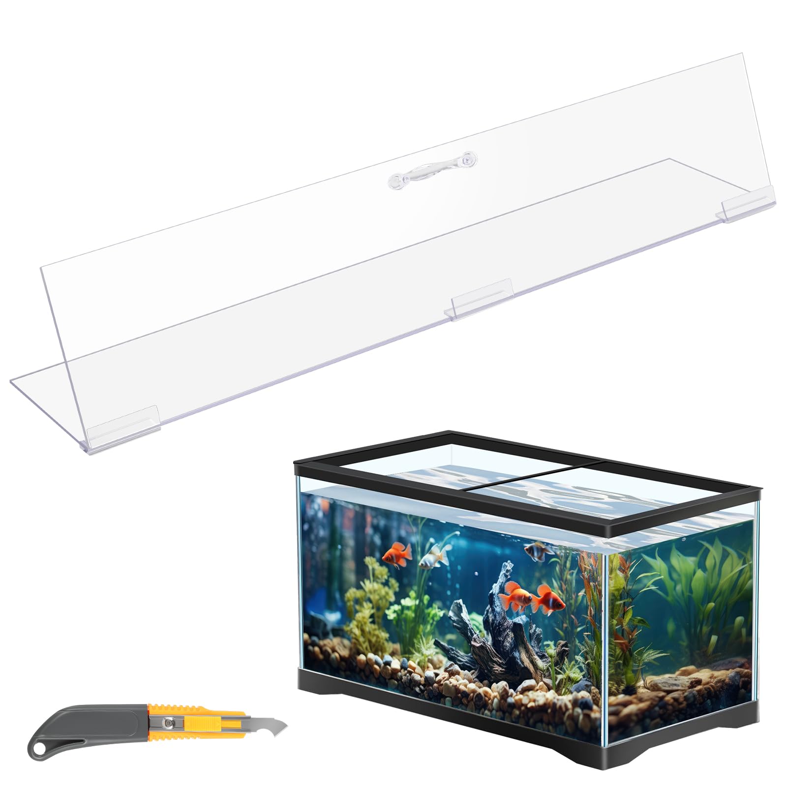 Sieral Aquarium Polycarbonate Canopy Set 15.37 x 7.63 x 0.12 Inch for 5 Gallon Without Center Brace Aquariums Cover Fish Tank Lid with a Hook Knife,