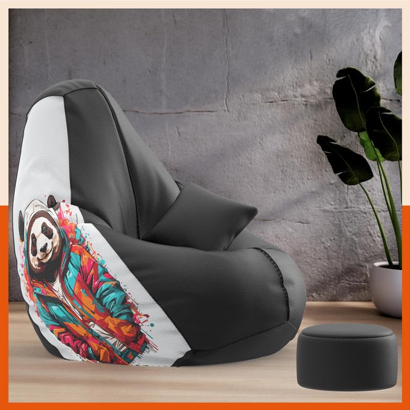 Biggie Bean Bag Cover 4XL VibeBoost Premium Bean Bag with Free Cushion and Footrest - Official : Chill & Chill Combo (Matching Color : Regular, Teddybear-Black)-image-30