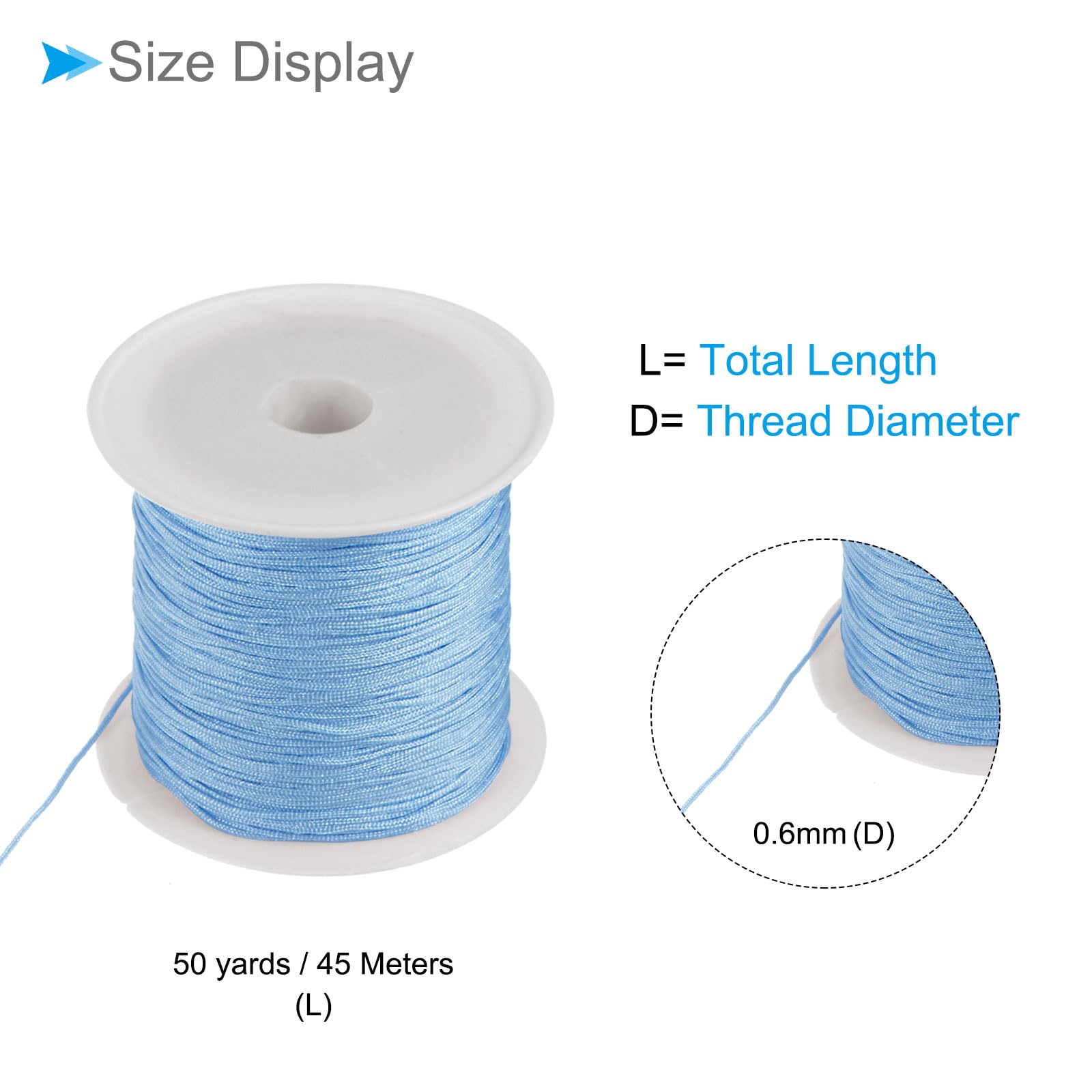 CoCud Nylon Knotting Cord, 0.6mm Dia 50 Yards 45m Length, Nylon Soft Smooth Beading Thread Sky Blue - (Applications: for DIY Craft Red) - Image 2