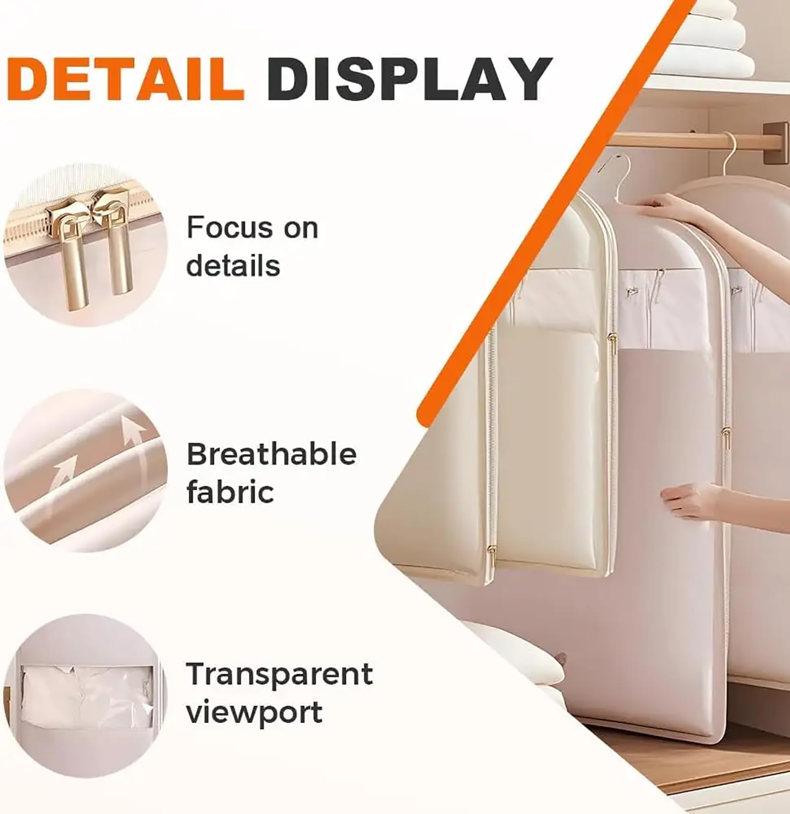 Bolsas al Vacío para Ropa con Cremallera Autocomprimible, Bolsa Colgante Antipolvo para Abrigos de Plumas, Chaquetas, Edredones y Almacenamiento en Clóset