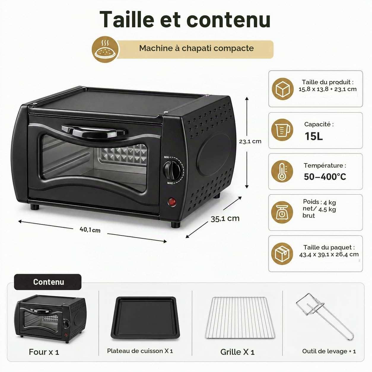 Four électrique Tandoor Roti Maker, machine Chapati Maker 1500 W, contrôle de température 50-400 ℃, avec plaque de cuisson et grille, pour pizza Lahmacun Manakish Naan