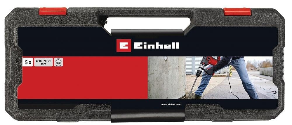 Einhell Jeu de 5 forets et burins pour marteaux perforateurs à mandrin SDS-max (forets Ø 18 à 25 mm, burin plat, pointeau)