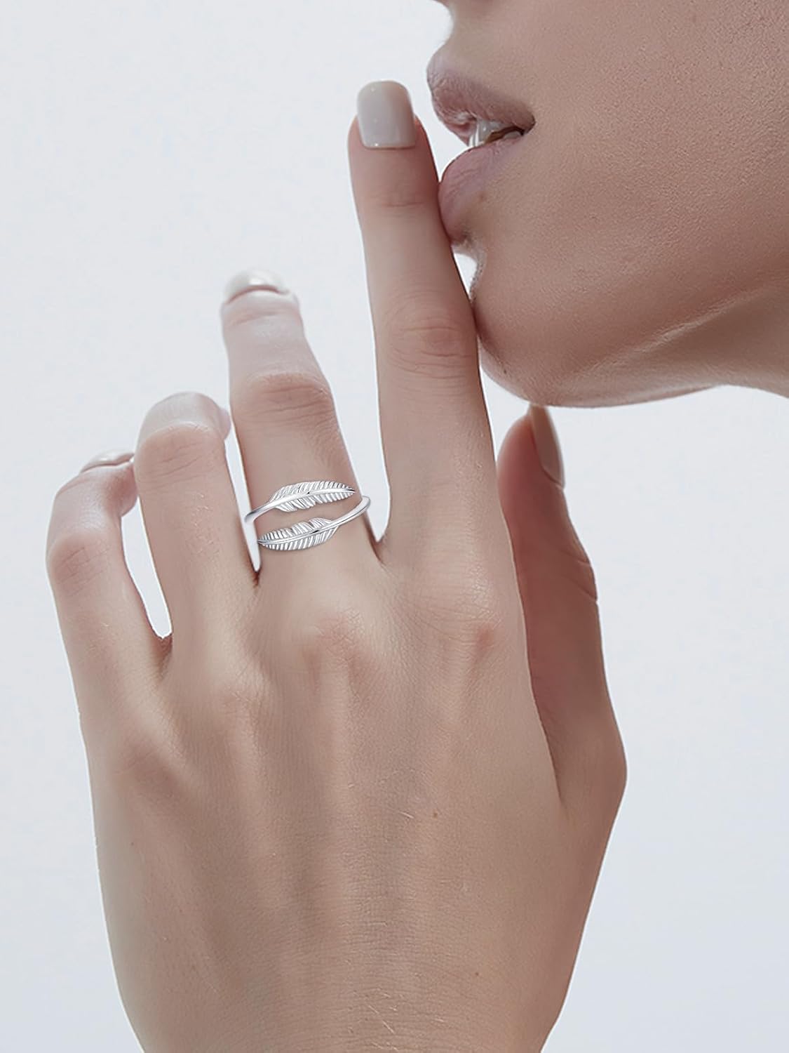 PRAYMOS Feather Rings for Women 925 Sterling Silver Ring Adjustable Open Ring for Women with Jewelry Box - Image 3