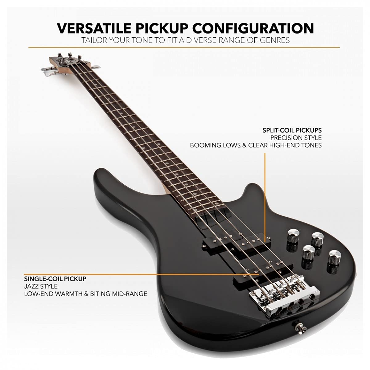 Gear4music Chicago Bassgitarre Set mit 15W Verstärker für Erwachsene Anfänger