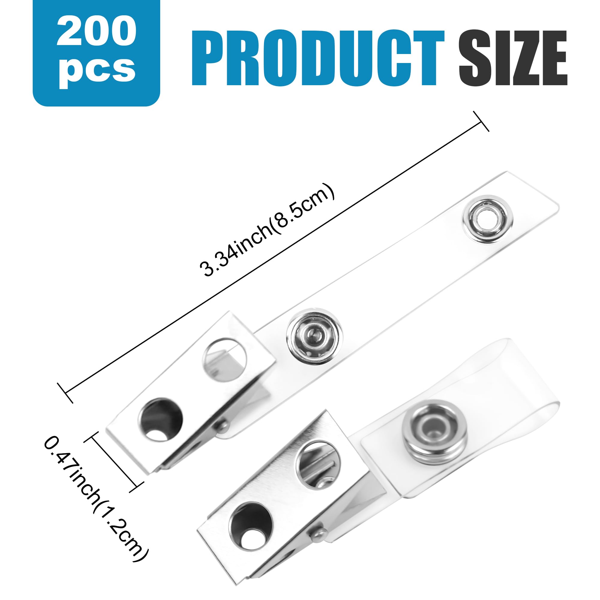 WENLISELL 200 PCS Metal Badge Clips, ID Badge Clips with Clear Straps, Metal ID Badges Clip for ID Cards Badges Holders, Office - Image 2
