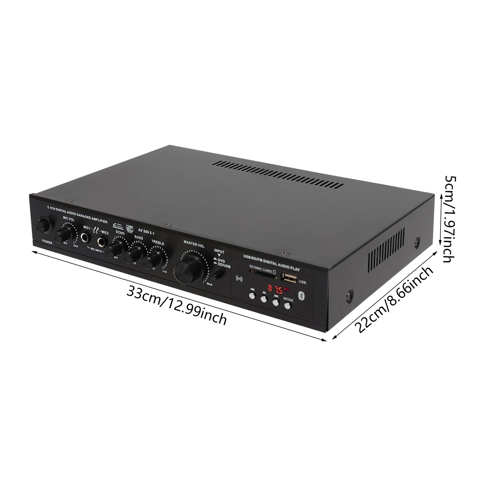 Wzmacniacz stereo HiFi 300 W, Bluetooth, cyfrowy wzmacniacz audio z pilotem zdalnego sterowania SD/USB, do karaoke, kina domowego