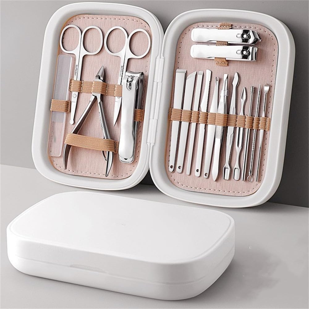 Qmake Set Manicure Set Professionale Per Pedicure In Acciaio Inossidabile Kit Tagliaunghie Di Alta Qualità Regalo Perfetto Amici,Bianco,A
