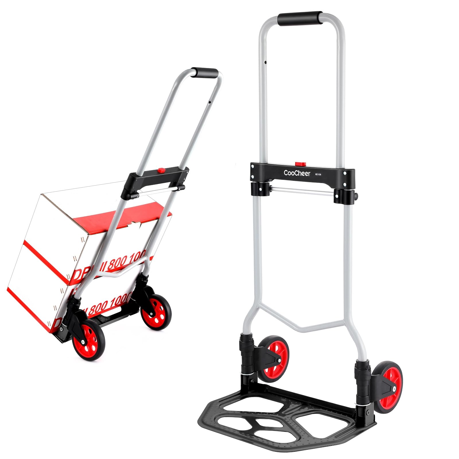 Carrello Pieghevole Portata 100kg, Carrello portapacchi in alluminio con Manico Allungabile, 2 Ruote e Cord con gancio per i viaggiatori, i traslochi, le attività domestiche