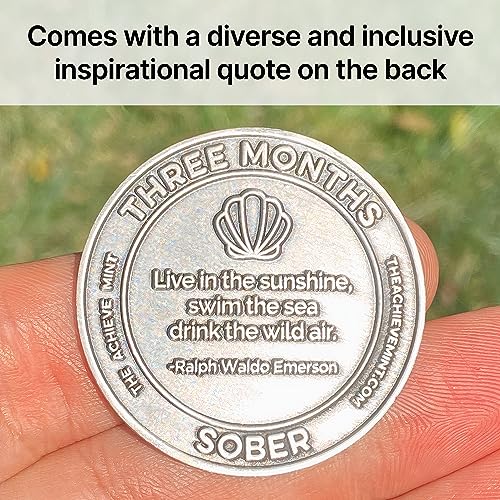 Image of The Achieve Mint 3 Months Sober Token | Three Month Sobriety Chip | Non-AA Gift, Non-Religious Medallions for Men and Women Celebrating Sobriety