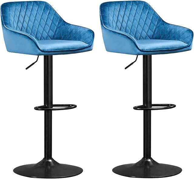 AINPECCA Bar Stools Set of 2, Velvet Fabric Adjustable Swivel Gas Lift, Black Footrest and Base for Breakfast Bar, Counter Kitchen Chairs and Home Bar chairs (Velvet Teal)