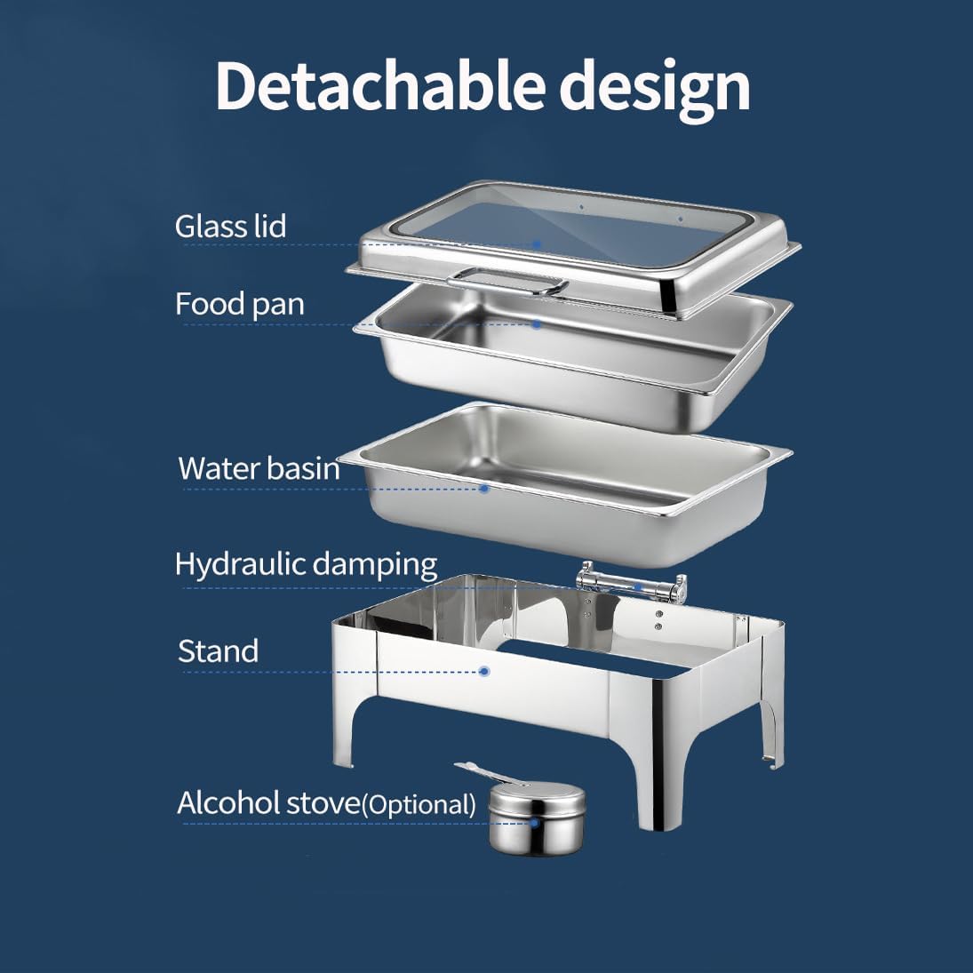 9QT Silver Chafing Dishes for Buffet, Stainless Steel Catering Supplies Buffet Display with Glass Lid & Hydraulic Damping,Food Heater Tray Buffet for Party, Wedding, Hotel & Banquet