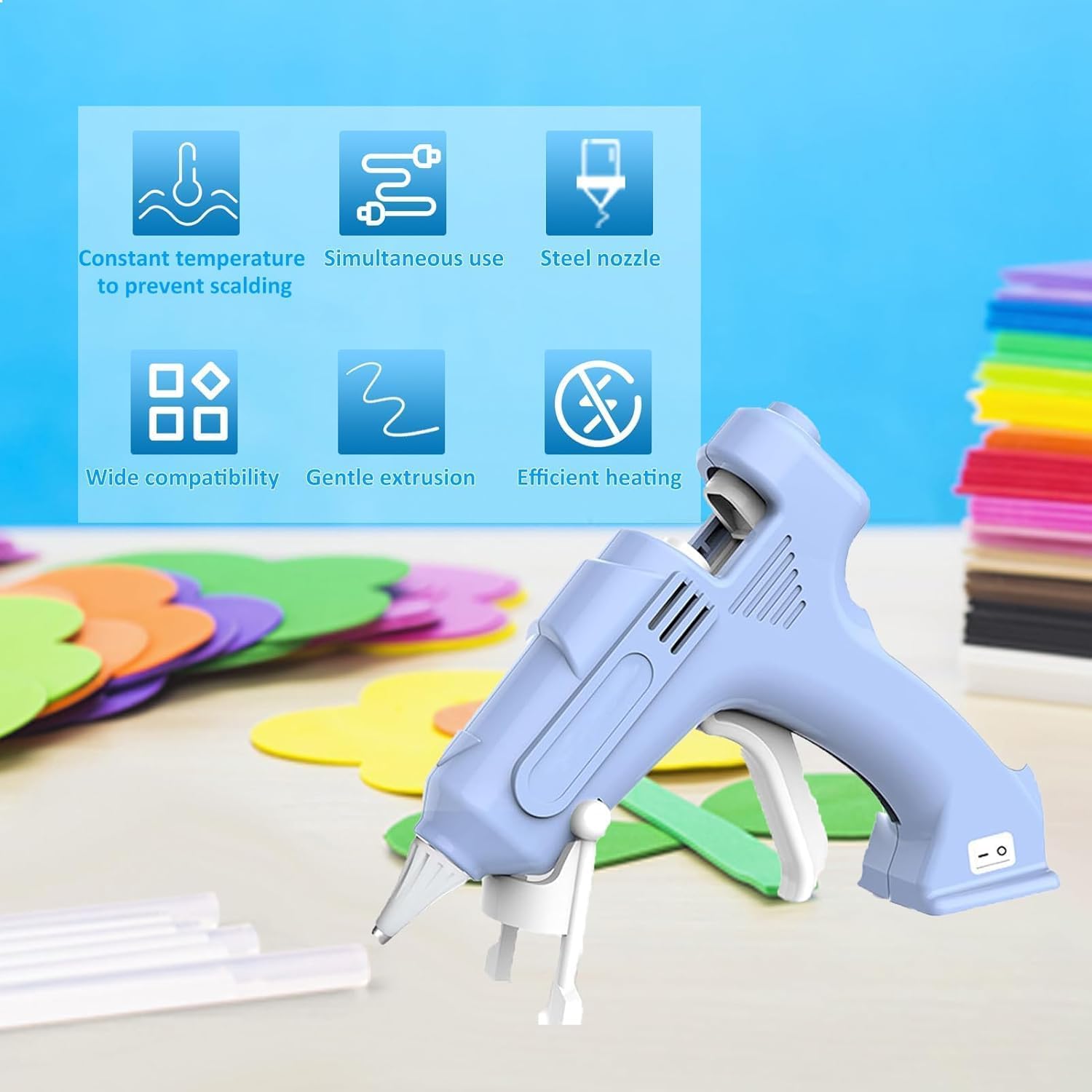 Cordless Hot Glue Gun, Energy Saving Rechargeable Fast Heating Glue Gun Kit with 10Pcs Mini Glue Sticks, 2000mAh Hot Glue Gun Kit for Home Repair, Art Crafts, DIY (Pu)