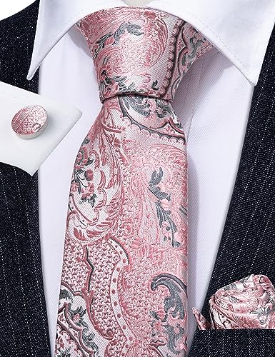 Image of Barry.Wang Men Ties Paisley Woven Silk Necktie Set with Pocket Suqare Cufflinks Formal