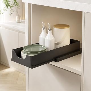 Pull Out Cabinet Organizer, No Drill Sliding Drawer for Kitchen Under Sink, Cabinet Drawers Slide Out Storage Rack for Spices & Supplies, Black