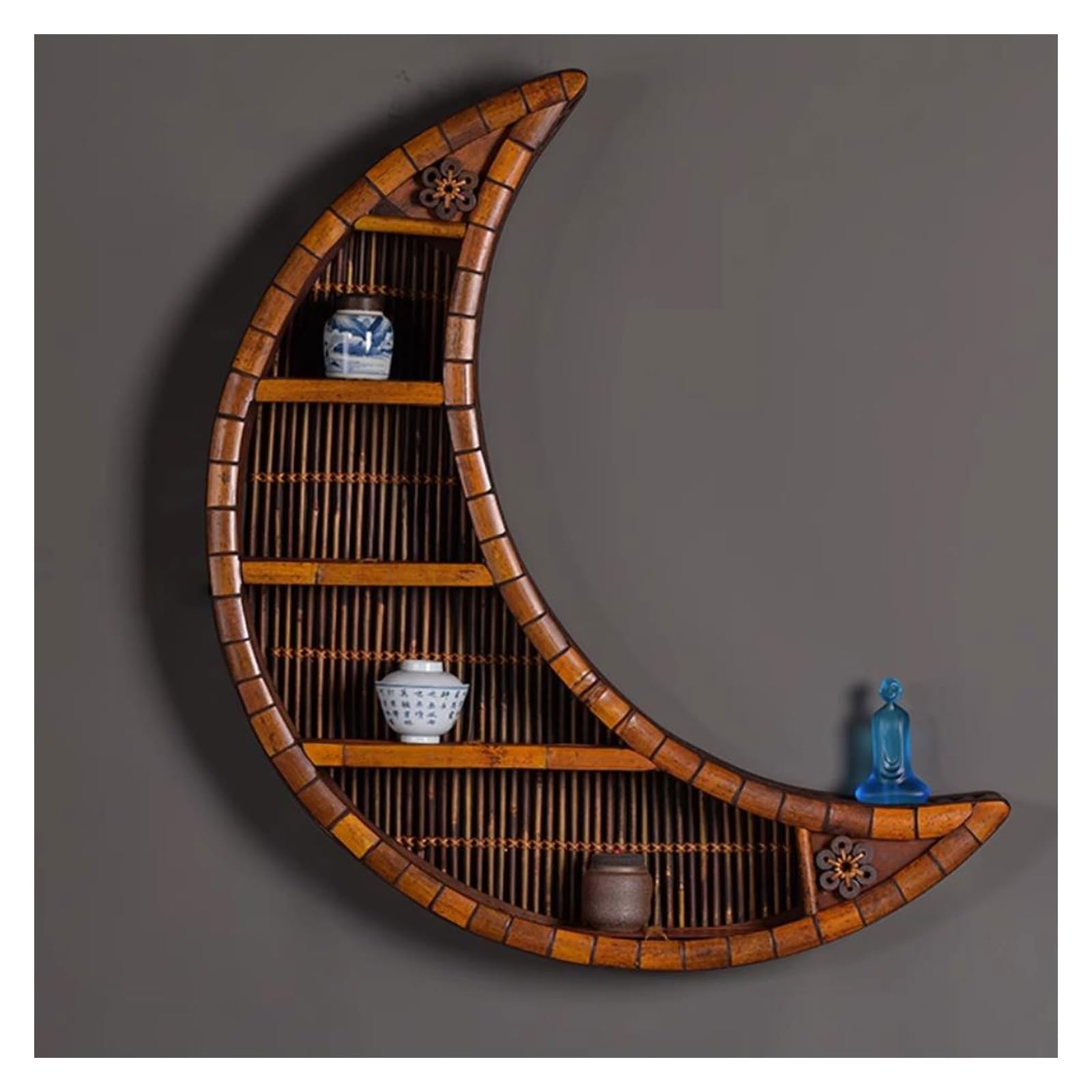 Étagère flottante lune bois : fixez vos objets de collection et plantes sans encombre